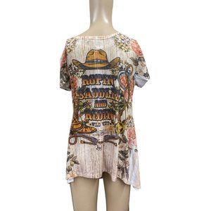 NEW biker's pride large graphic t shirt asymmetrical hemline bling